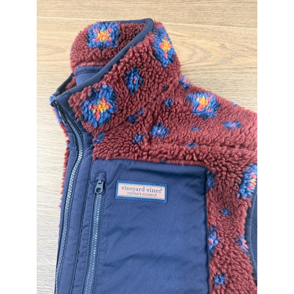 Vineyard Vines Mens SuperShep Sherpa Fleece Vest XL Burgundy Pattern Preppy Zip